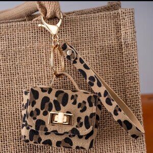Leopard Print Bag Charm, Keyring, Tan/Brown/Black